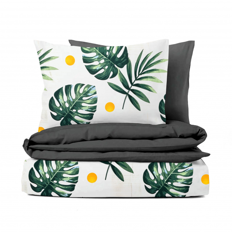 Ervi bavlněné povlečení oboustranné - listy monstery/tmavě šedé