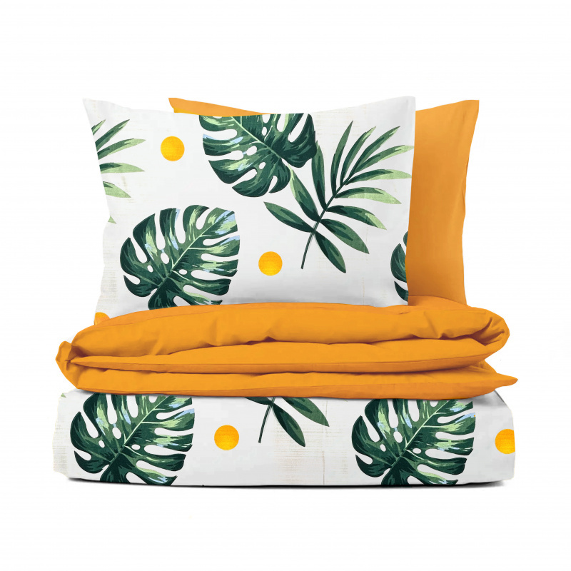 Ervi bavlněné povlečení oboustranné - listy monstery/oranžové