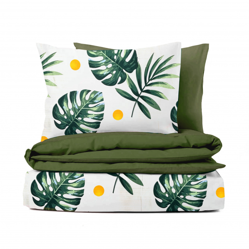 Ervi bavlněné povlečení oboustranné - listy monstery/olivové