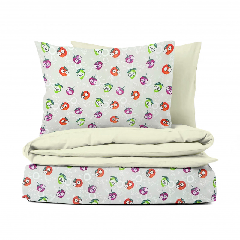 Ervi bavlněné povlečení oboustranné - zábavné ovoce/bežové