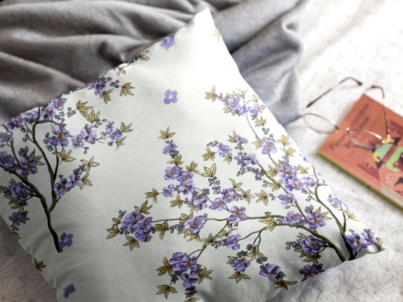 Ervi povlak na polštář bavlněný - kvetoucí fialový strom