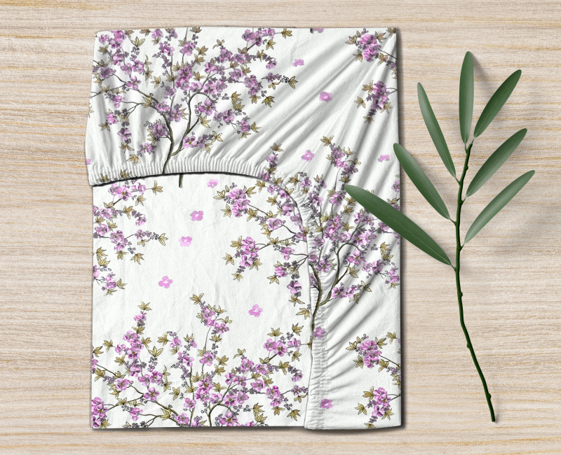 Ervi bavlněné napínací prostěradlo - kvetoucí růžový strom