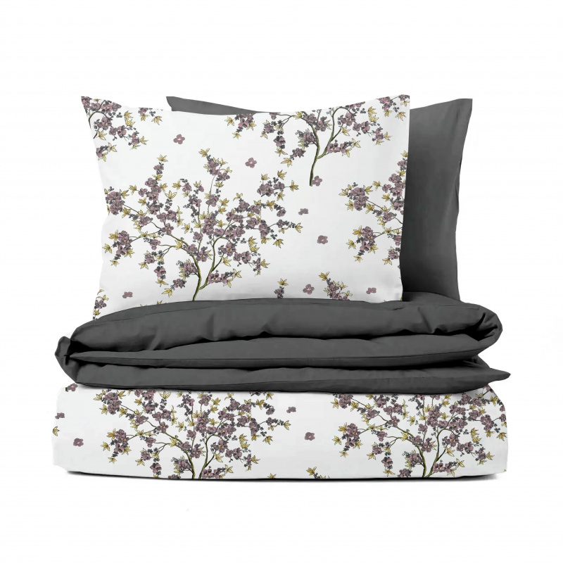 Ervi bavlněné povlečení oboustranné - kvetoucí strom - 12885-2/tmavě šedé