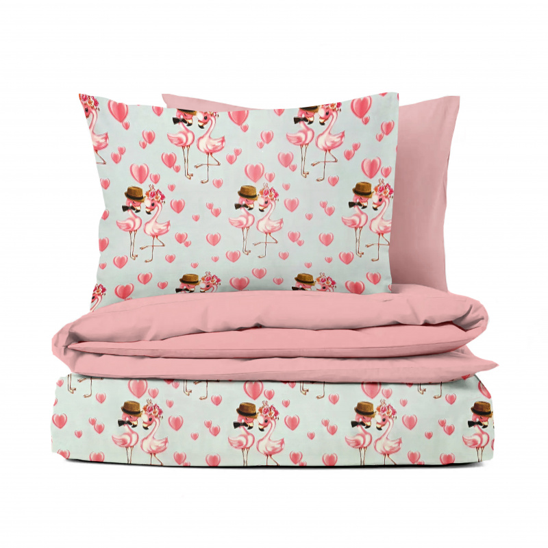 Ervi bavlněné povlečení oboustranné - zamilovaní plameňáci/růžové