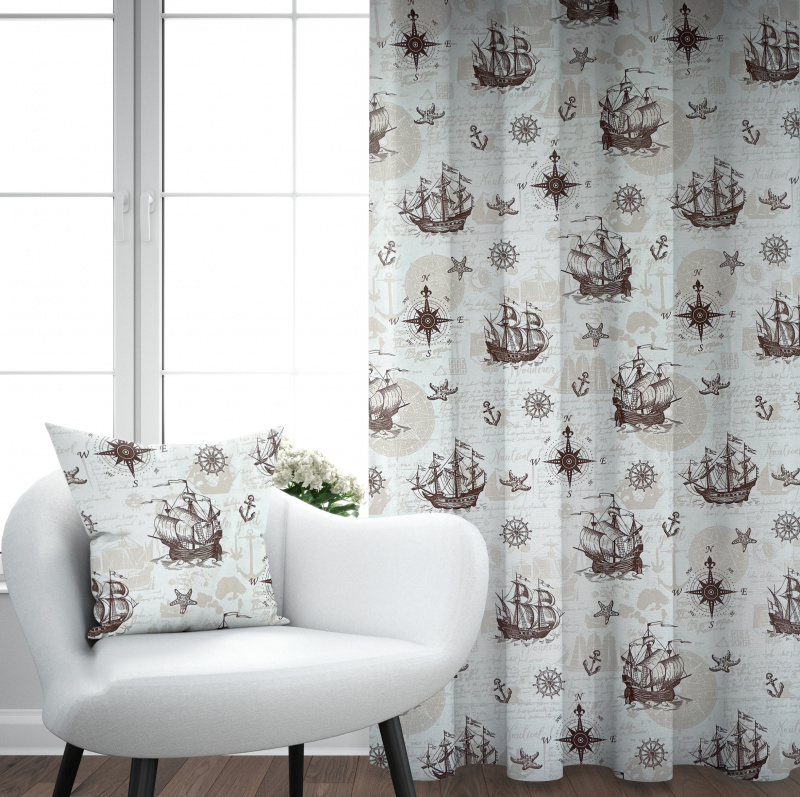 Ervi bavlněný závěs - Mořská dobrodružství hnědé