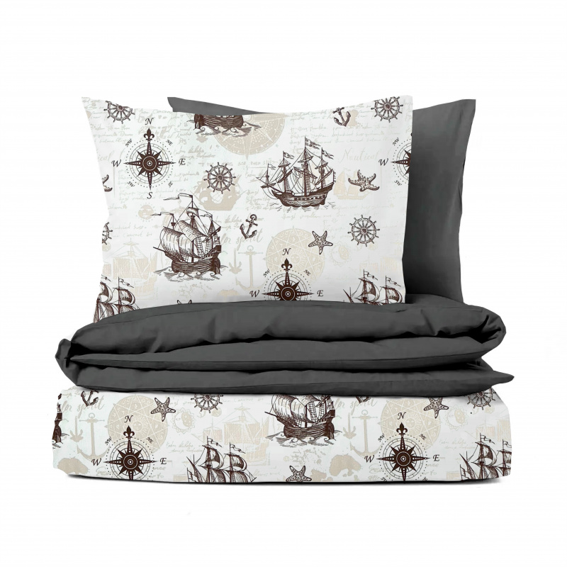Ervi bavlněné povlečení oboustranné - Mořská dobrodružství hnědé/tmavě šedé
