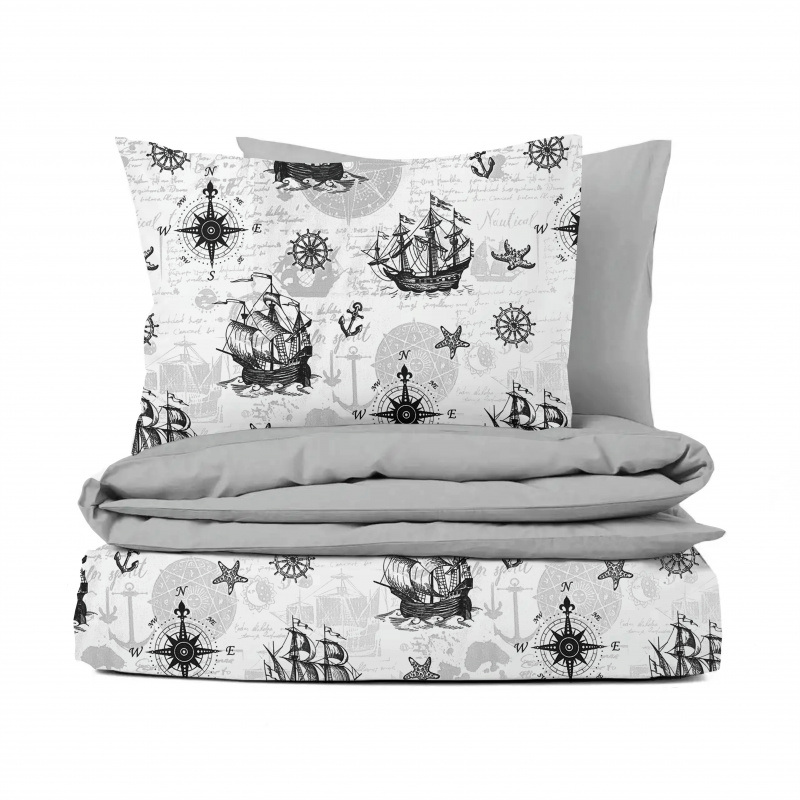 Ervi bavlněné povlečení oboustranné - Mořská dobrodružství šedé/světle šedé