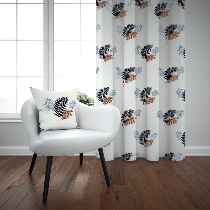 Ervi bavlněný závěs - hnědé a modré palmové listy