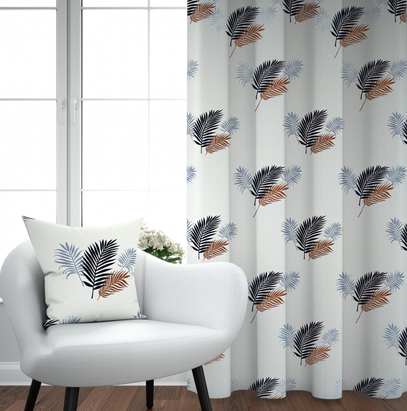 Ervi bavlněný závěs - hnědé a modré palmové listy