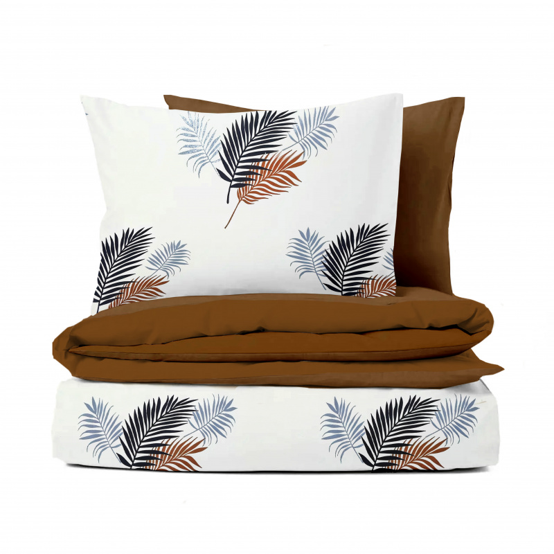 Ervi bavlněné povlečení oboustranné - hnědé a modré palmové listy/hnědé
