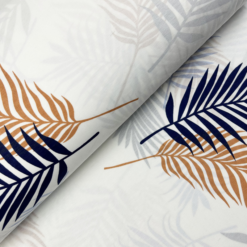 Ervi Bavlněná látka/plátno š.240 cm - hnědé a modré palmové listy - 36227, metraž