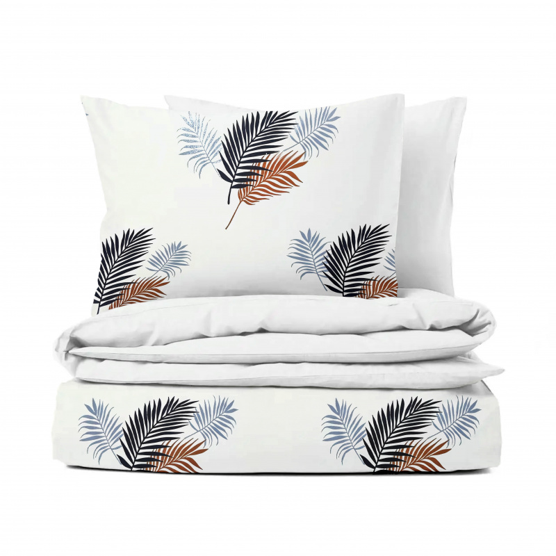 Ervi bavlněné povlečení oboustranné - hnědé a modré palmové listy/bílé