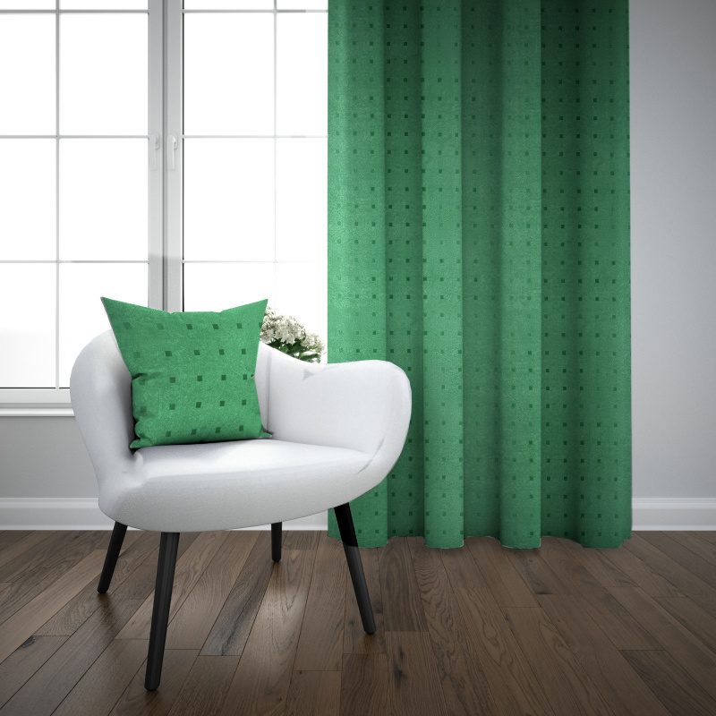 Ervi dekorační závěs s poutky - Čtverečky mint zelený 145x245cm