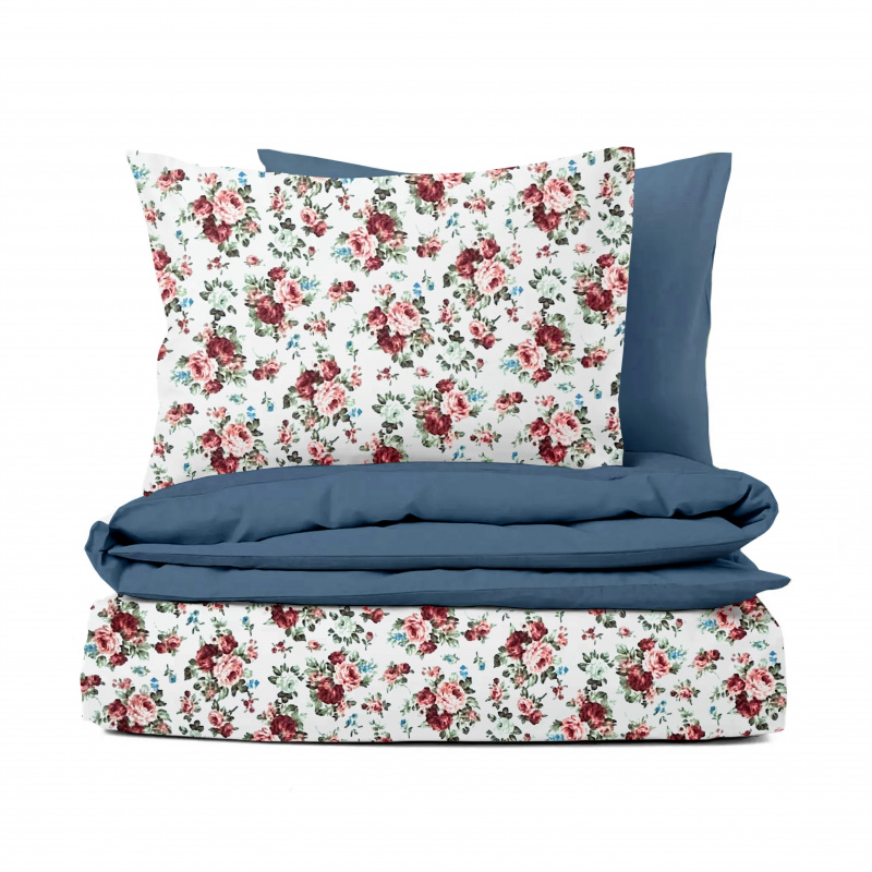 Ervi bavlněné povlečení oboustranné - růžičky na bílém 10786/modré