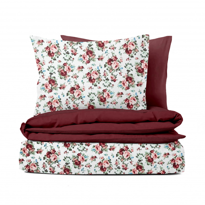 Ervi bavlněné povlečení oboustranné - růžičky na bílém 10786/bordo