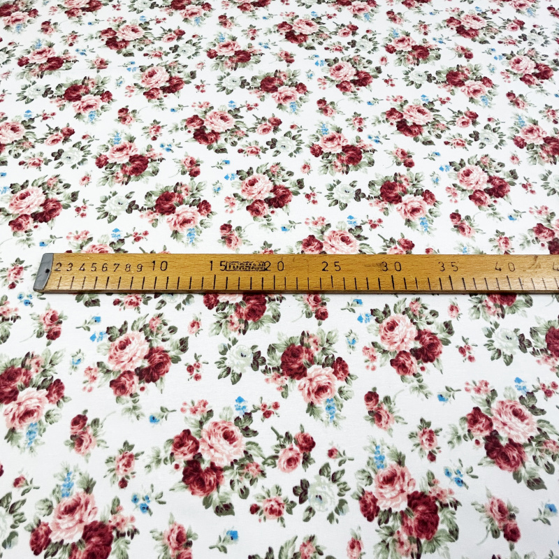 Ervi Bavlněná látka/plátno š.240cm - růžičky na bílém 10786, metráž