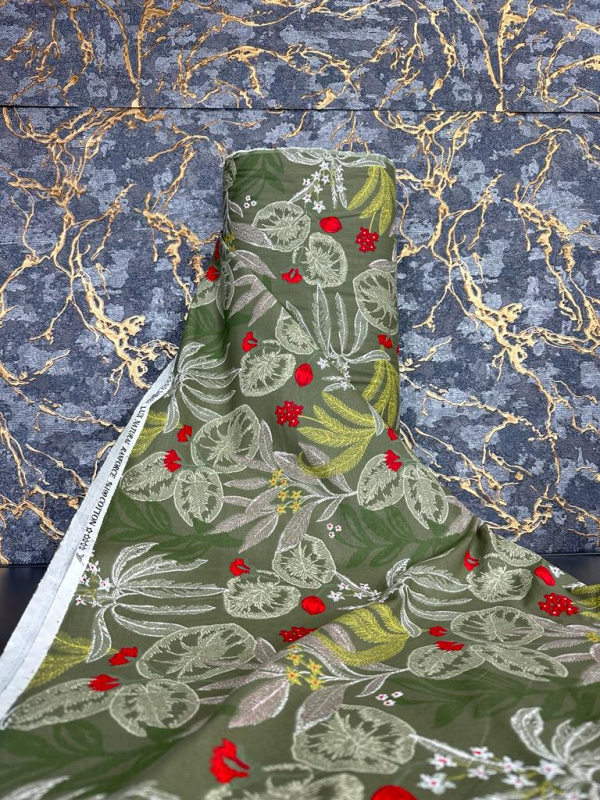 Ervi Bavlněná látka/plátno š.240cm - rostliny na olivovém 9721-1, metráž