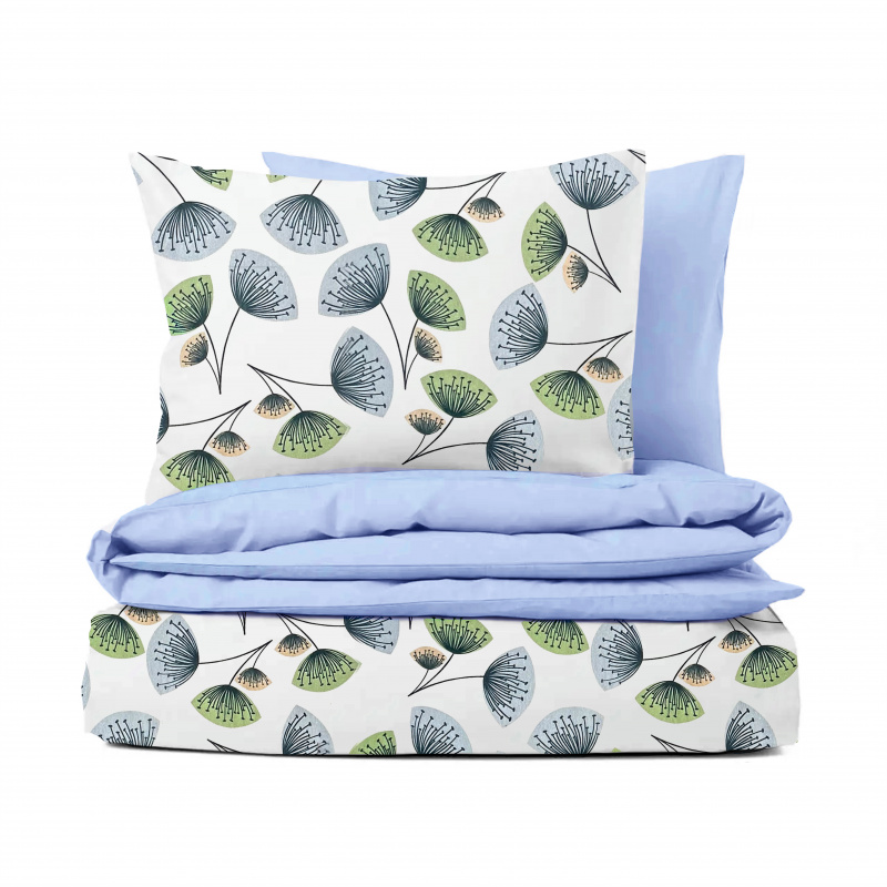 Ervi bavlněné povlečení oboustranné - abstraktní květiny/světle modré