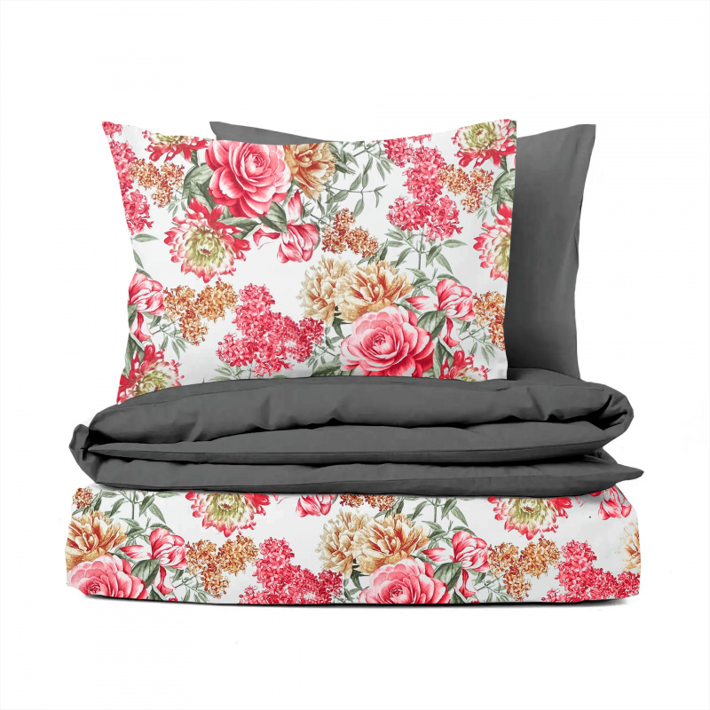 Ervi bavlněné povlečení oboustranné - letní zahrada/šedé