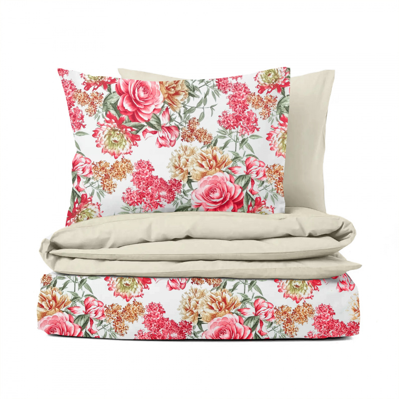 Ervi bavlněné povlečení oboustranné - letní zahrada/béžové