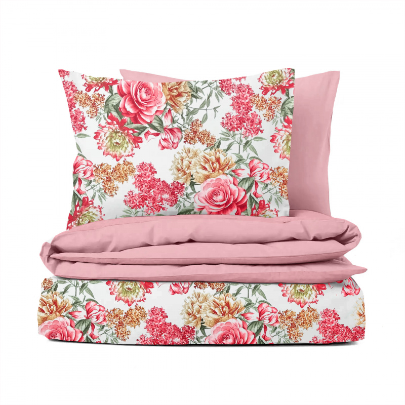 Ervi bavlněné povlečení oboustranné - letní zahrada/růžové