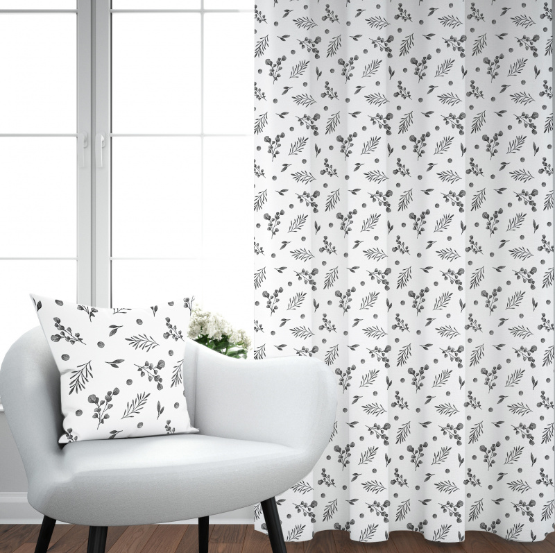 Ervi bavlněný závěs - eukalyptové šedý lístky