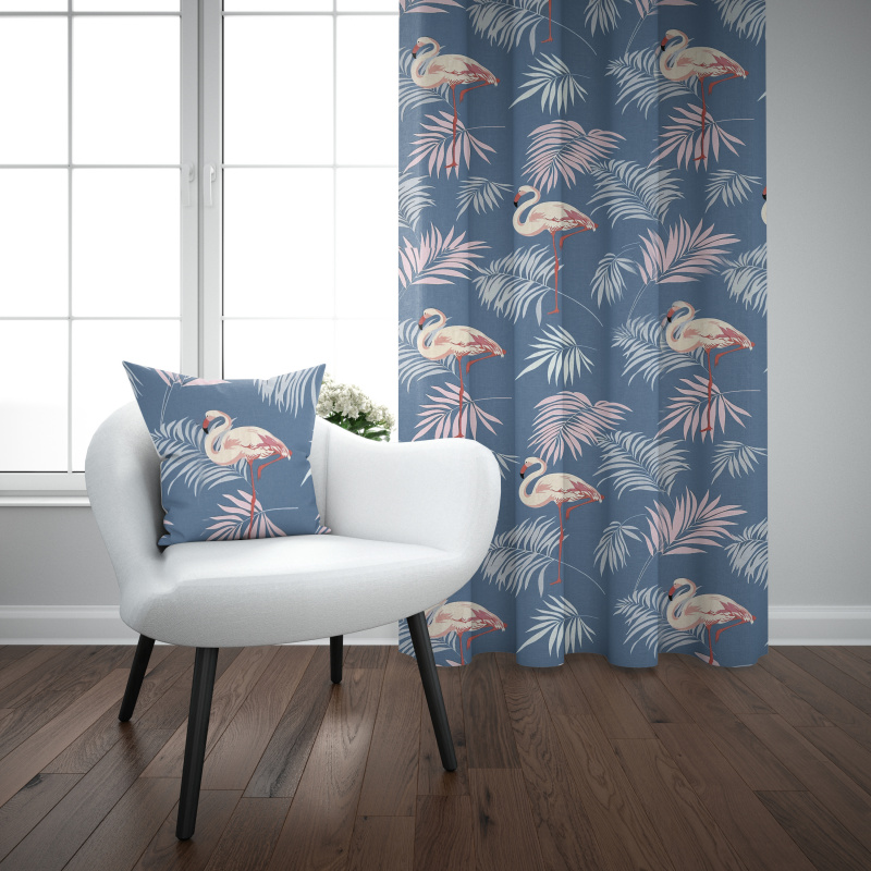 Ervi bavlněný závěs - Plameňáci na modrém