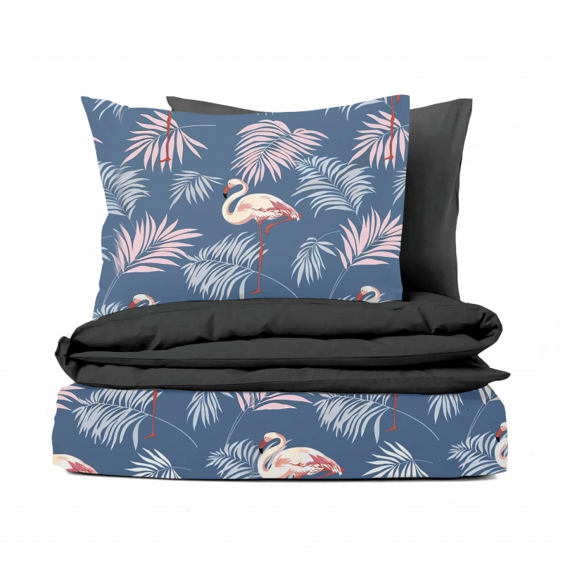 Ervi bavlněné povlečení oboustranné - Plameňáci na modrém/černé