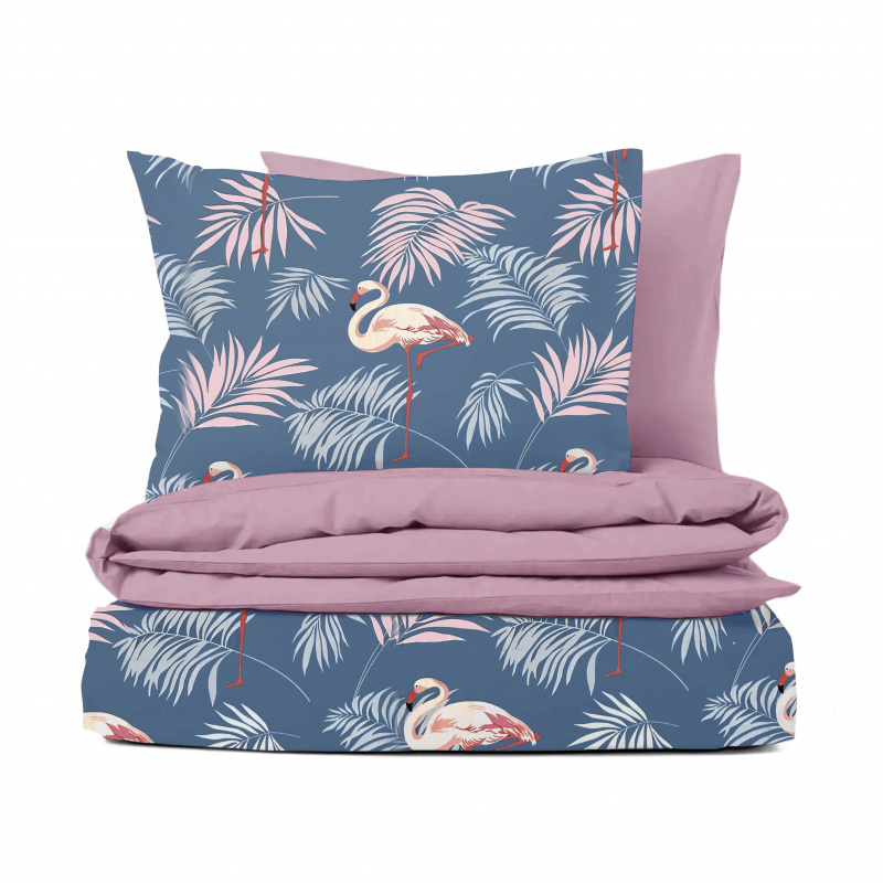 Ervi bavlněné povlečení oboustranné - Plameňáci na modrém/růžové