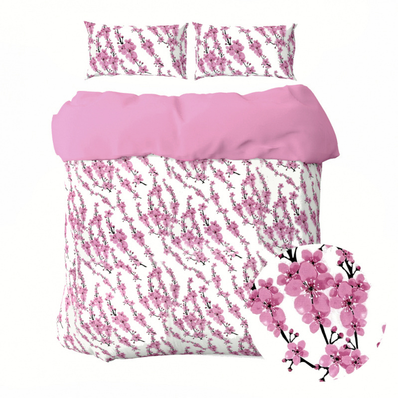 #Ervi bavlněné povlečení oboustranné - květy sakury/růžové 200x220cm