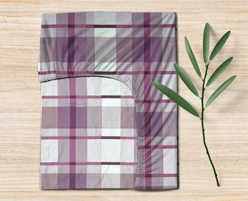 Ervi Bavlněné napínací prostěradlo - kapesníkový vzor fialový