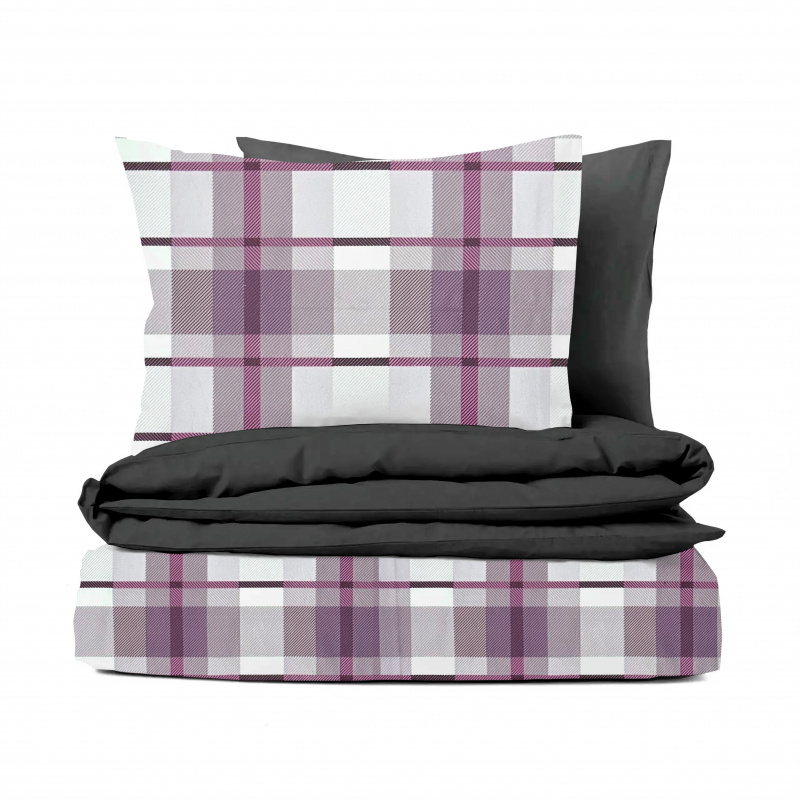 Ervi Bavlněné povlečení oboustranné - kapesníkový vzor fialový/černé