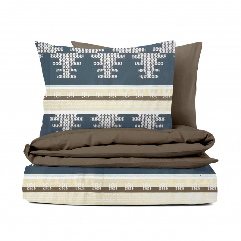 Ervi Bavlněné povlečení oboustranné - Nordic modrý/hnědé