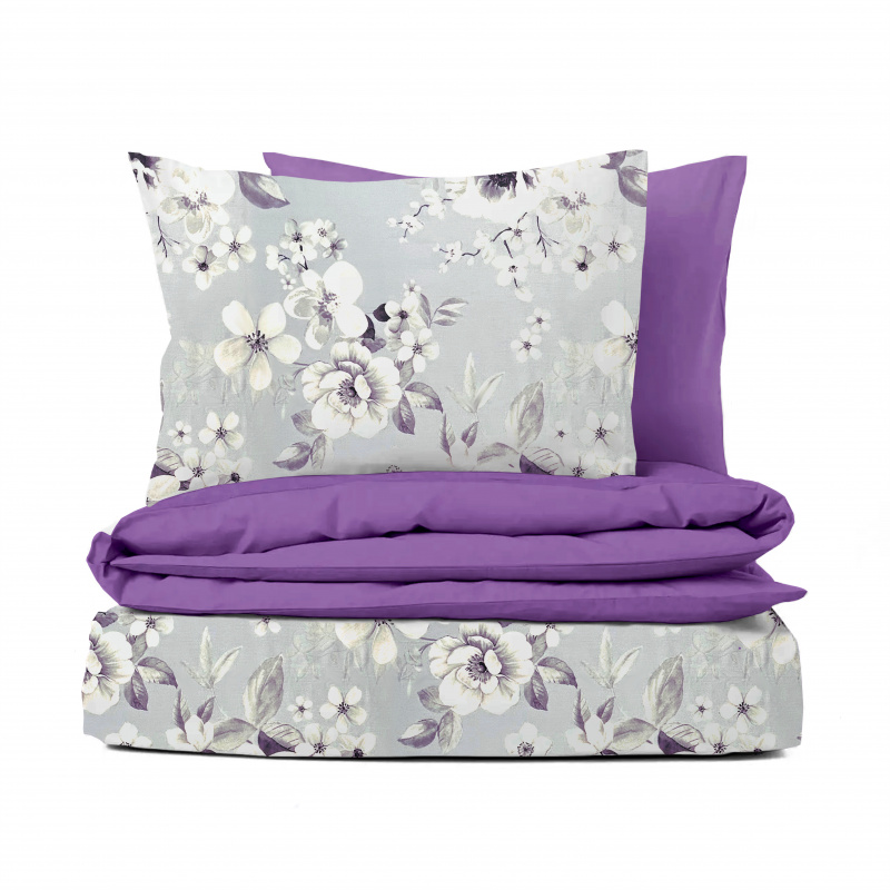 Ervi Bavlněné povlečení oboustranné - Malované květy na fialovém/fialové