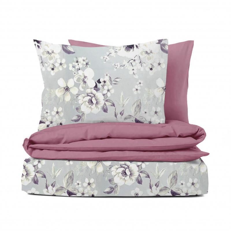 Ervi Bavlněné povlečení oboustranné - Malované květy na fialovém/růžové