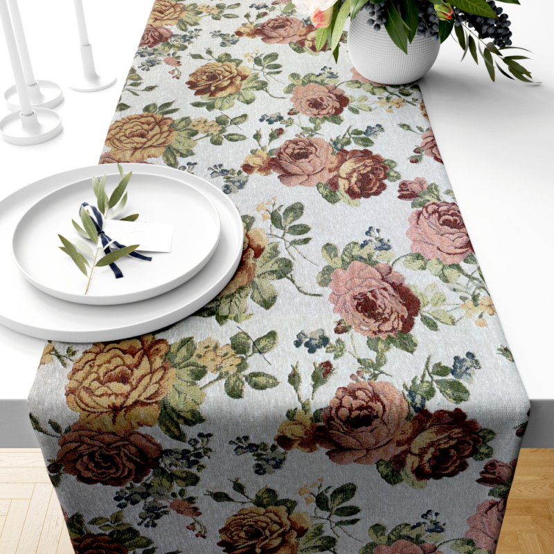 Ervi gobelinový běhoun na stůl velké růže gold cream