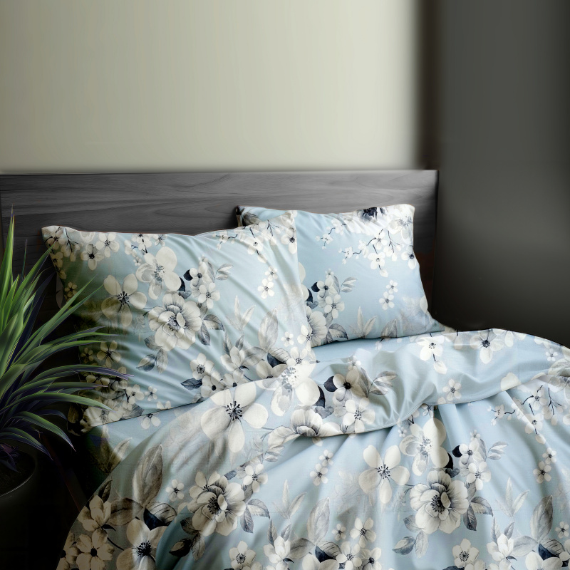 Ervi Bavlněné povlečení - Malované květy na modrém