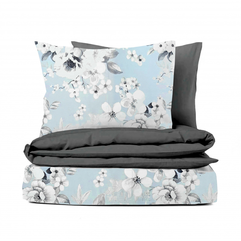 Ervi Bavlněné povlečení oboustranné - Malované květy na modrém/černé