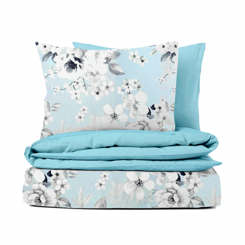 Ervi Bavlněné povlečení oboustranné - Malované květy na modrém/světle modré