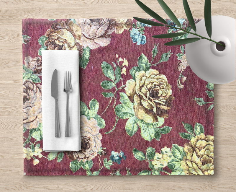 Ervi gobelínové prostírání na stůl - růže gold bordo