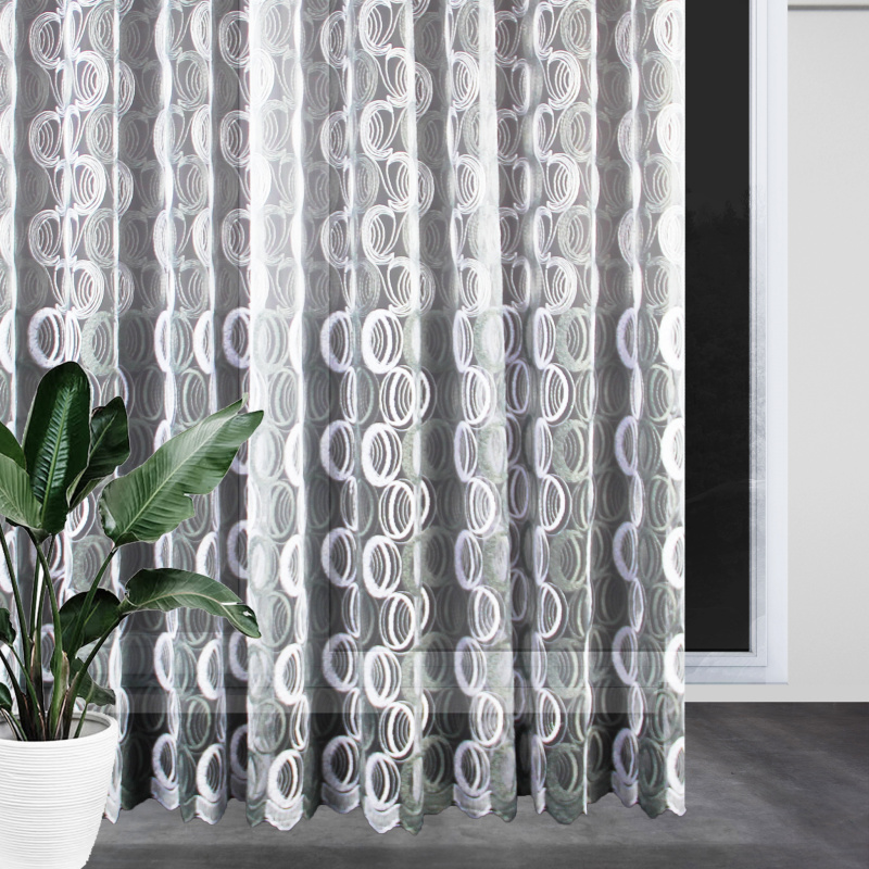 Ervi voálová záclona bílá s šedou a bílou výšivkou 9469, metráž