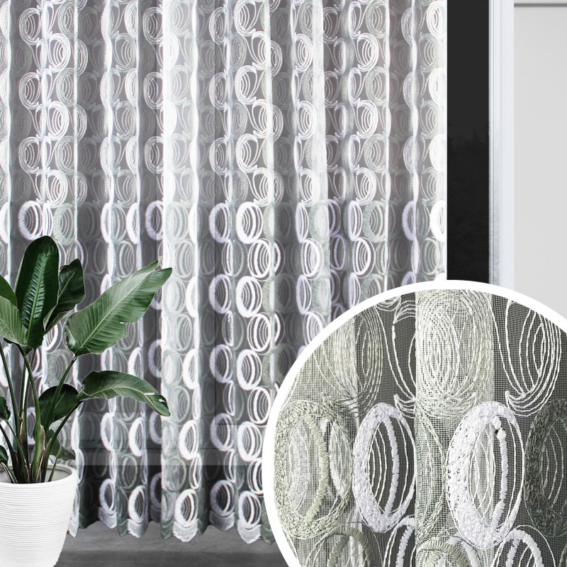 Ervi voálová záclona bílá s šedou a bílou výšivkou 9469, metráž