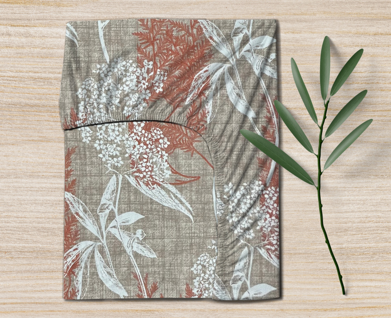 Ervi Bavlněné napínací prostěradlo - oranžové a bílé listy na hnědém