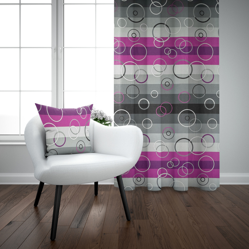 Ervi bavlněný závěs - Kruhy na fialovém