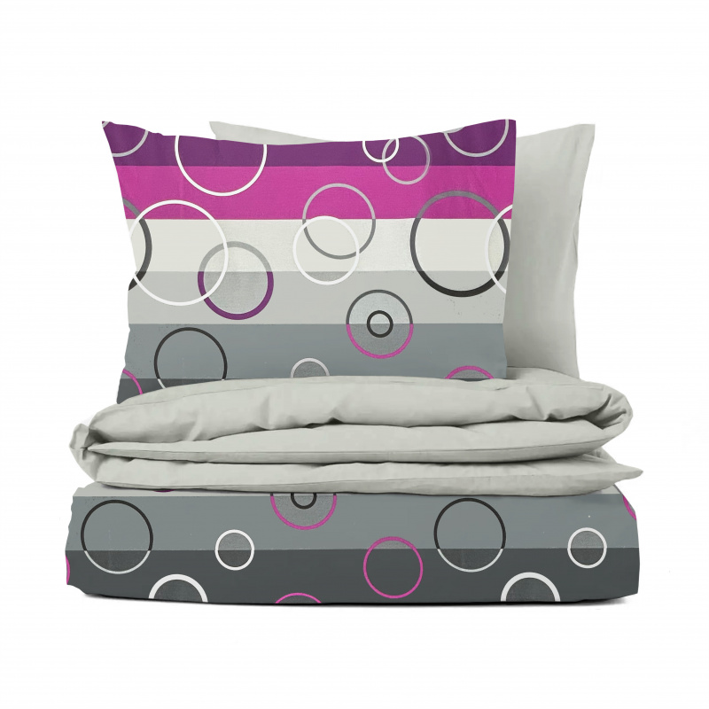 Ervi bavlněné povlečení oboustranné - Kruhy na fialovém/šedé
