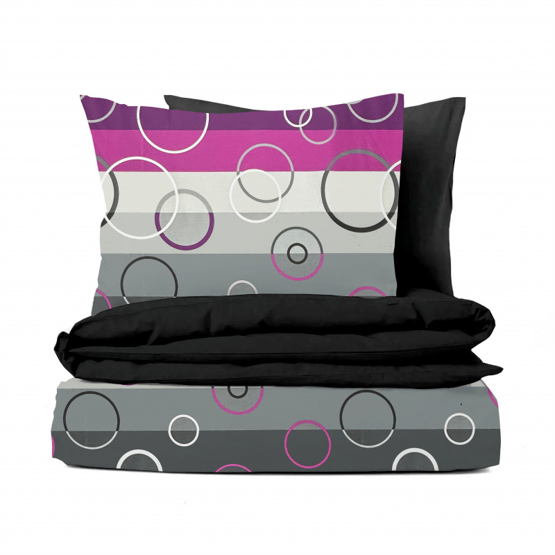 Ervi bavlněné povlečení oboustranné - Kruhy na fialovém/černé