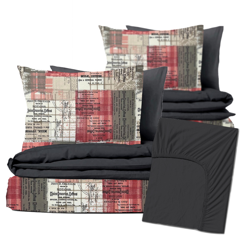 Ervi Zvýhodněná Sada Bavlněného DUO povlečení s Prostěradlem - Sherlock/tmavě šedé