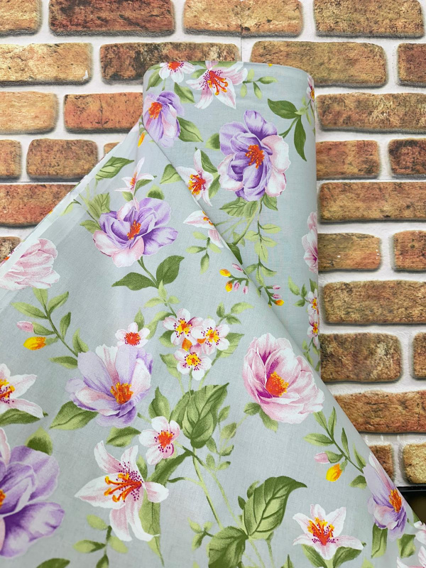 Ervi Bavlněná látka/plátno š.240cm - Magnolia a lilia na šedém - 30269-6, metráž