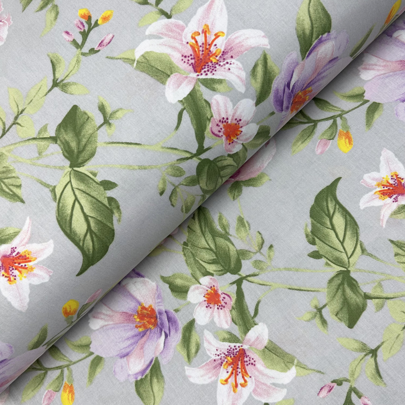 Ervi Bavlněná látka/plátno š.240cm - Magnolia a lilia na šedém - 30269-6, metráž