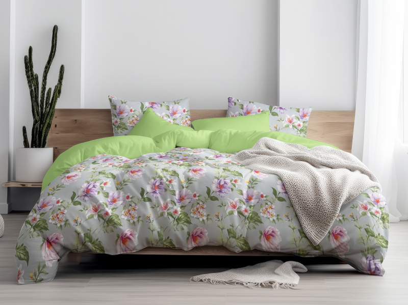 Ervi bavlněné povlečení oboustranné - Magnolia a lilia na šedém